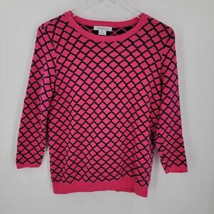 Liz Claiborne Sweater Womens Medium Pink Blue Diamond Pattern Vintage Preppy